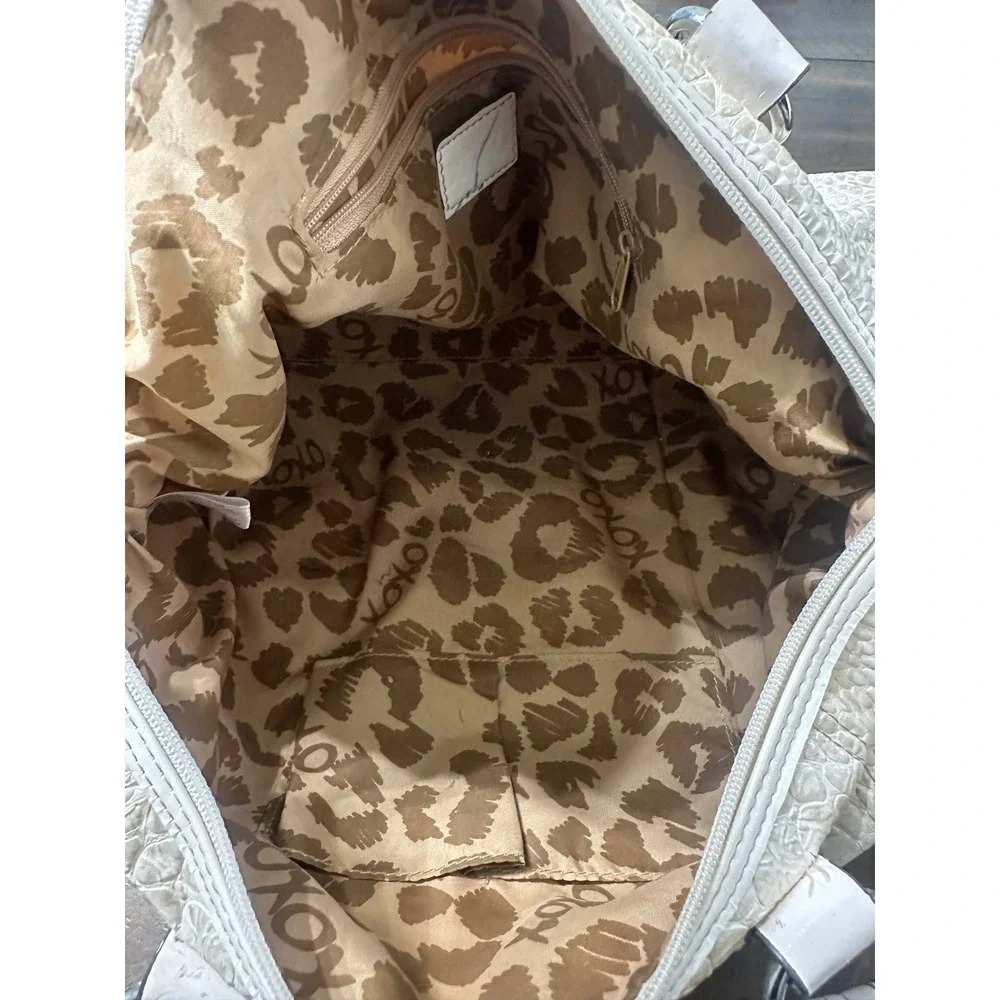 XOXO Cream Faux Snakeskin Embossed Satchel Handbag with Bow Detail Silver‎ Logo